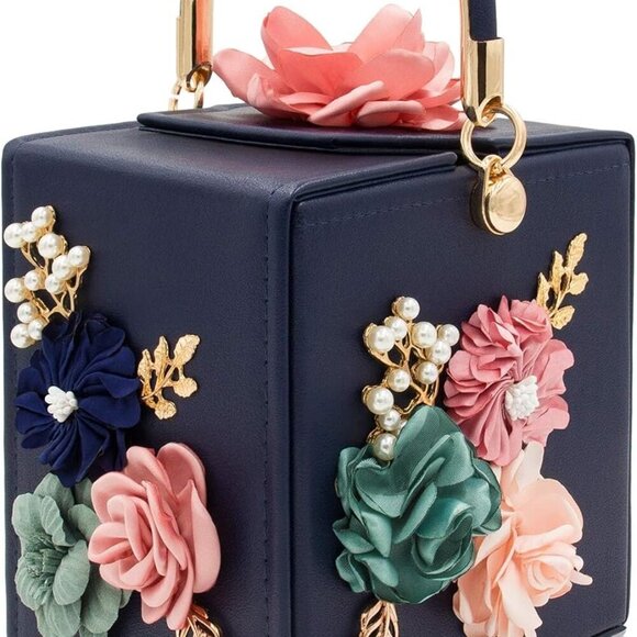 Evening Clutch Bag for Women Floral Square Box Evening Bags Crossbody Shoulder h